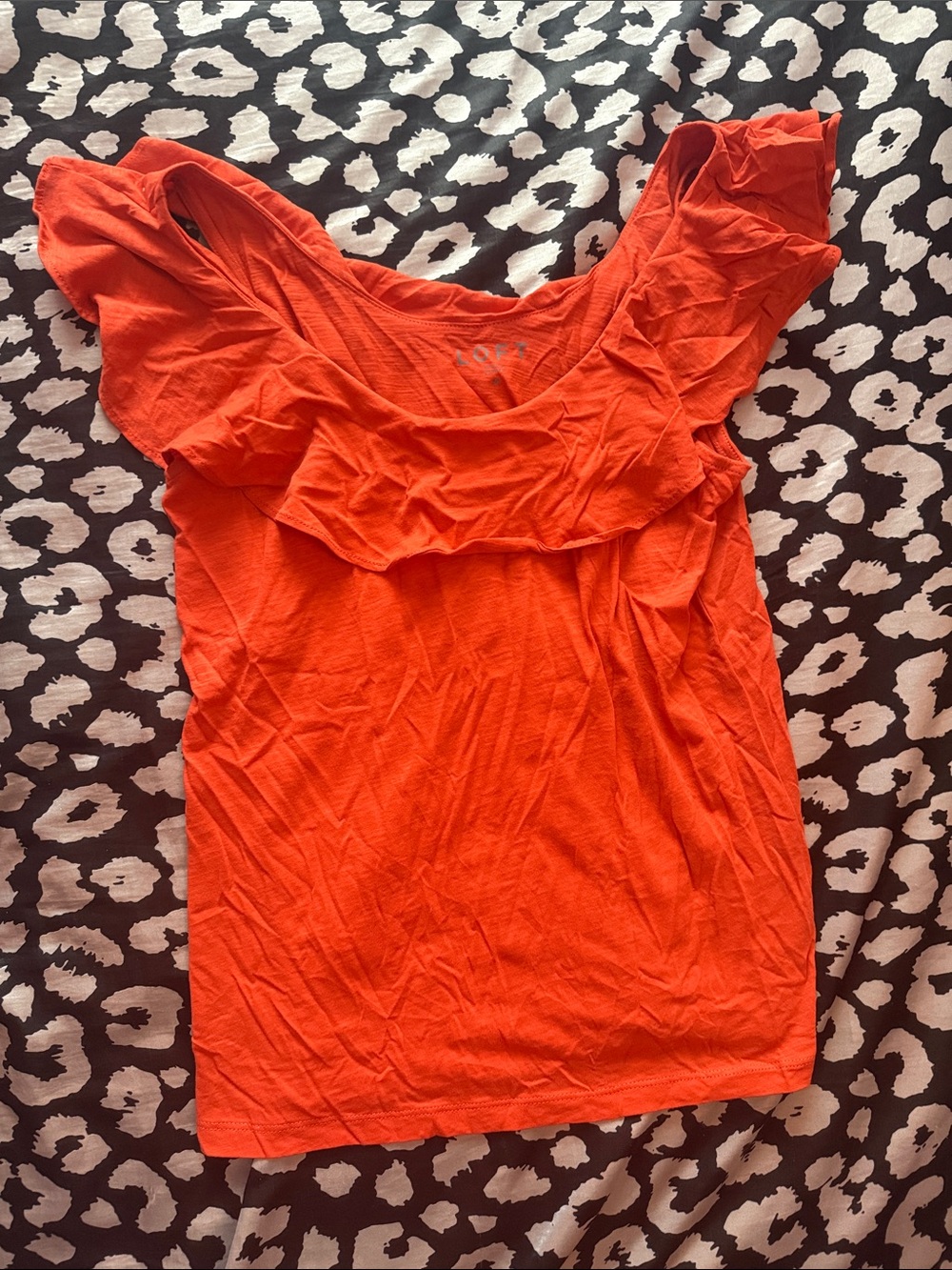 LOFT Ruffle Scoop Neck Top - Bright Orange